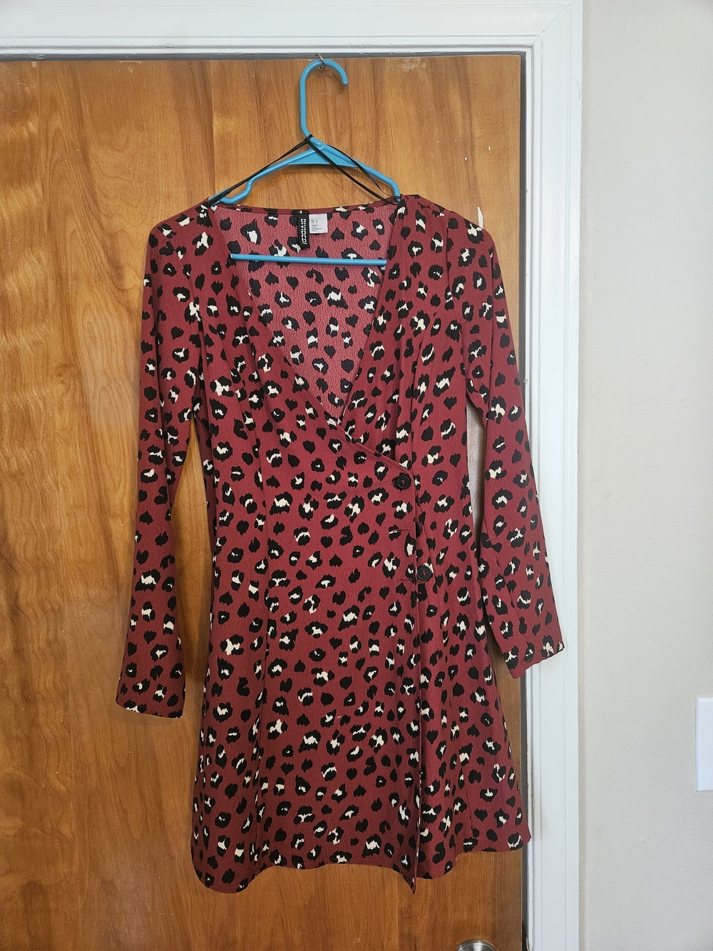H&M Burgundy Leopard-Print Wrap Dress